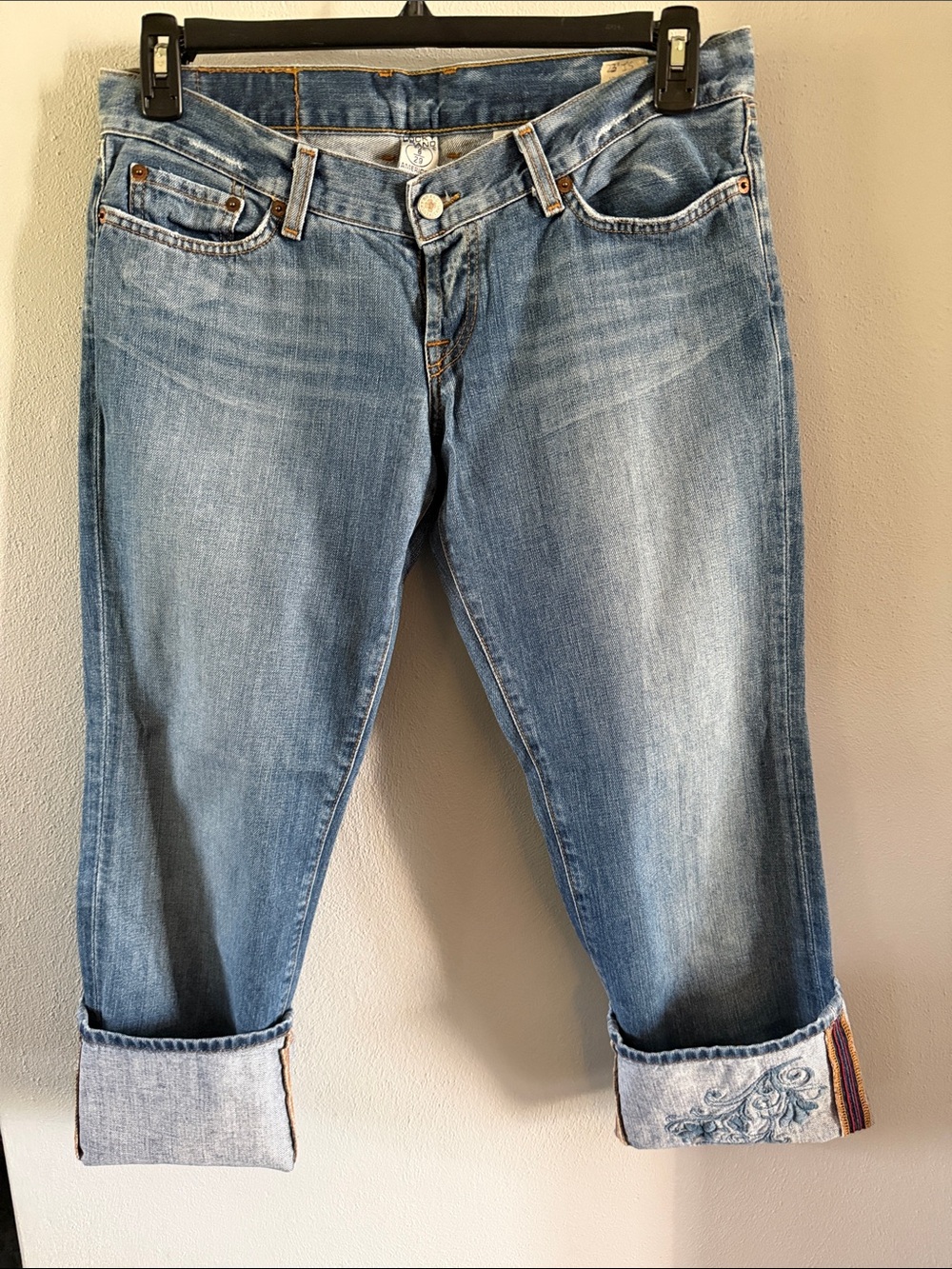 Lucky Brand Light Blue Crops with Cuffed Hem. Super low rise
